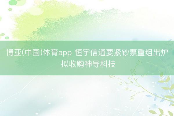 博亚(中国)体育app 恒宇信通要紧钞票重组出炉 拟收购神导科技