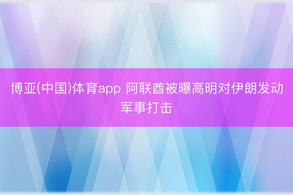 博亚(中国)体育app 阿联酋被曝高明对伊朗发动军事打击
