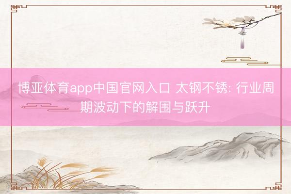 博亚体育app中国官网入口 太钢不锈: 行业周期波动下的解围与跃升