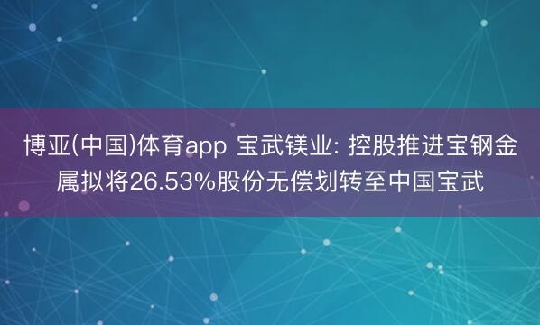 博亚(中国)体育app 宝武镁业: 控股推进宝钢金属拟将26.53%股份无偿划转至中国宝武
