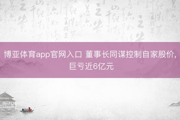 博亚体育app官网入口 董事长同谋控制自家股价， 巨亏近6亿元
