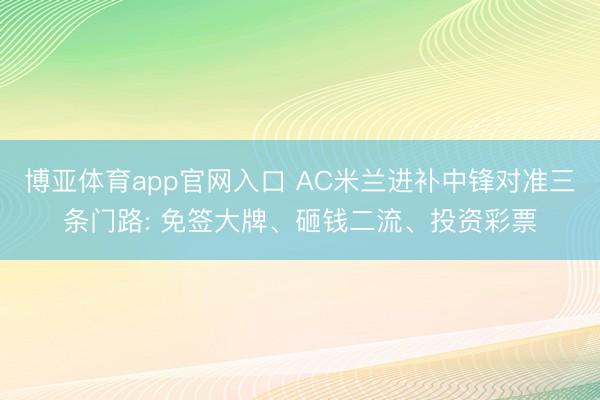 博亚体育app官网入口 AC米兰进补中锋对准三条门路: 免签大牌、砸钱二流、投资彩票