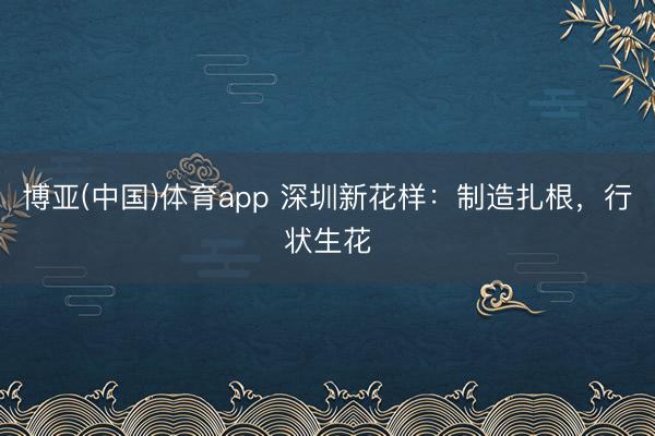 博亚(中国)体育app 深圳新花样：制造扎根，行状生花